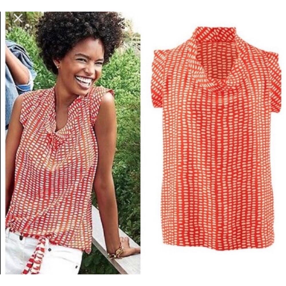 Cabi Womens Coral & White Madeline Spotted Blouse Style #294 XS